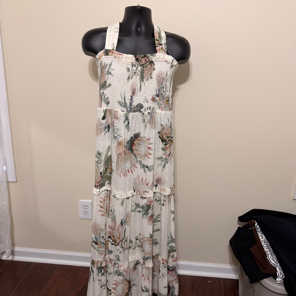 Express Cream Floral Maxi Dress